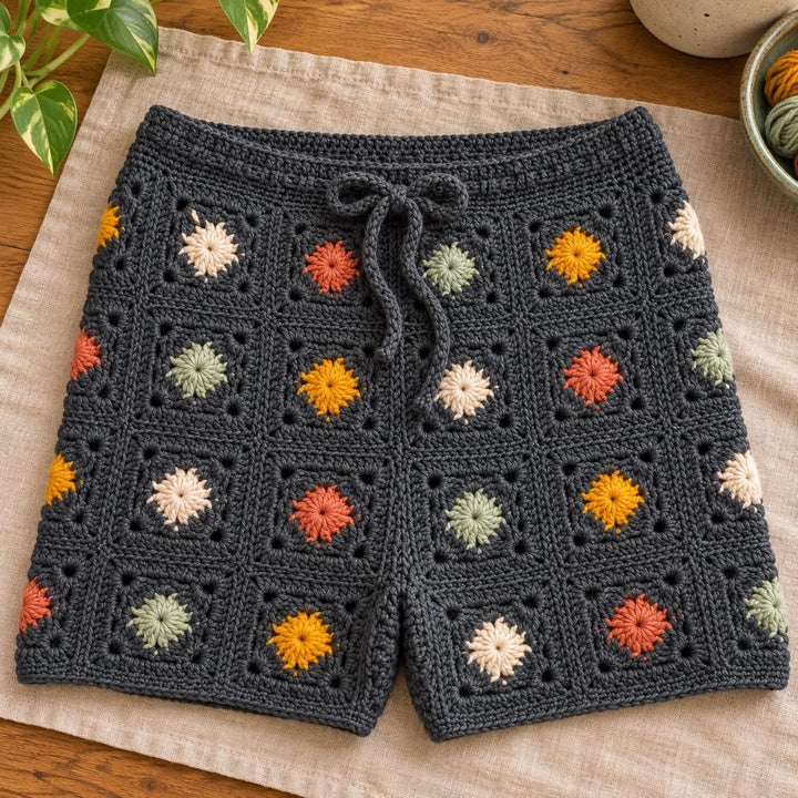 Boho Granny Square Shorts Crochet Pattern for Women
