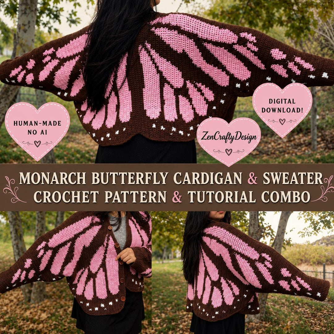 Monarch Butterfly Crochet Pattern, Winged Sweater Cardigan