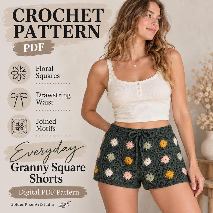 Boho Granny Square Shorts Crochet Pattern for Women