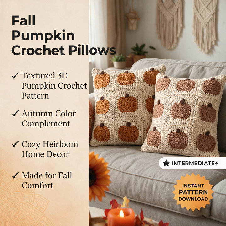 Granny Square Pumpkin Pillow Crochet Pattern