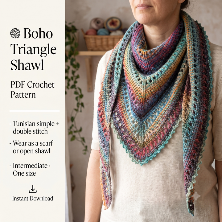 Crochet Shawl Pattern PDF, Boho Triangle Scarf Pattern, Lacy Wrap Crochet Pattern, Intermediate Crochet Instant Download